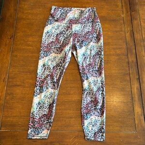 PureLux made by Fabletics blue, green & pink print high-waisted leggings sz Med